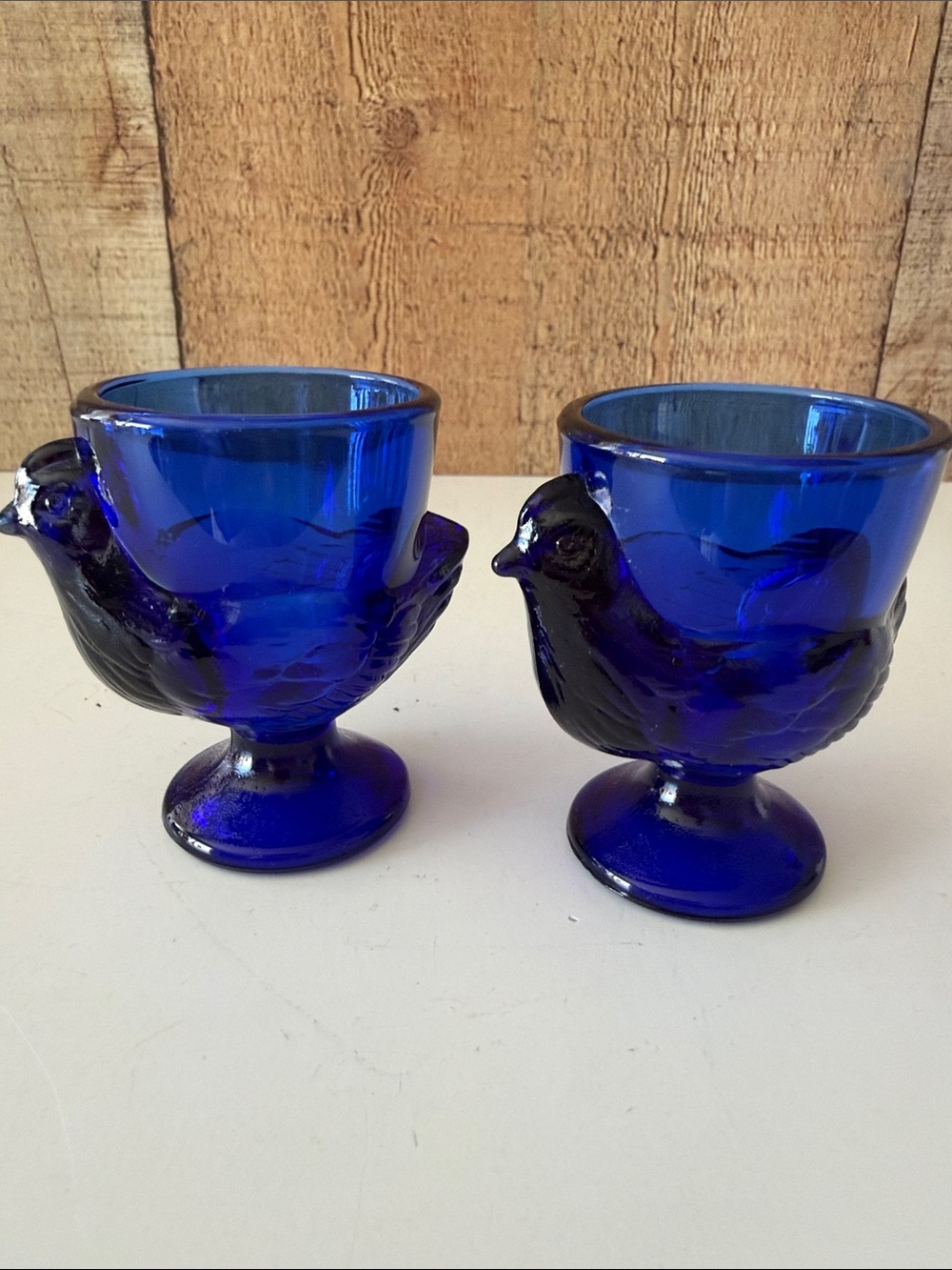 Cobalt Blue Arcoroc Chicken Hen Egg Cups Set of 2